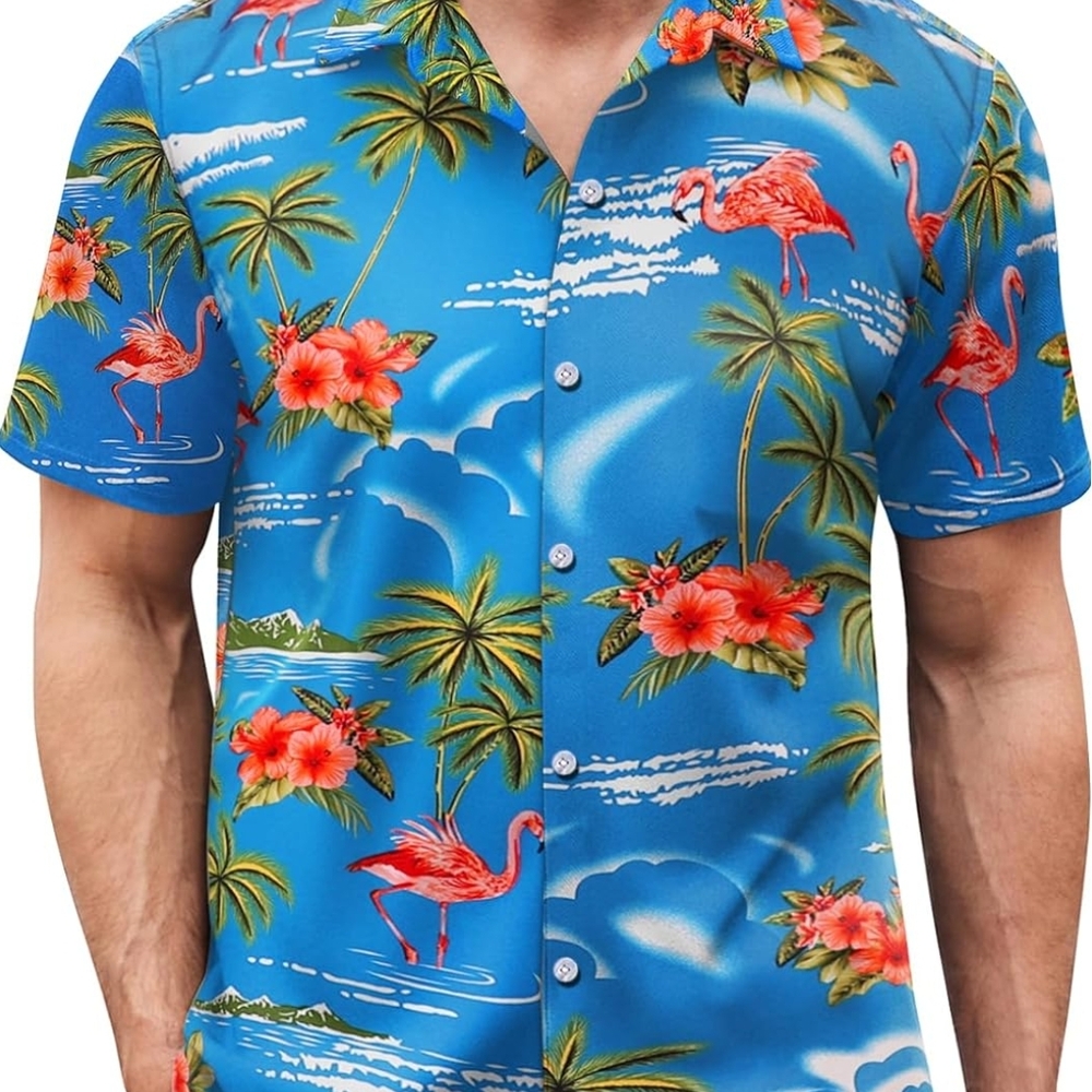 Tropical Blue Flamingo Print Men's Shirt